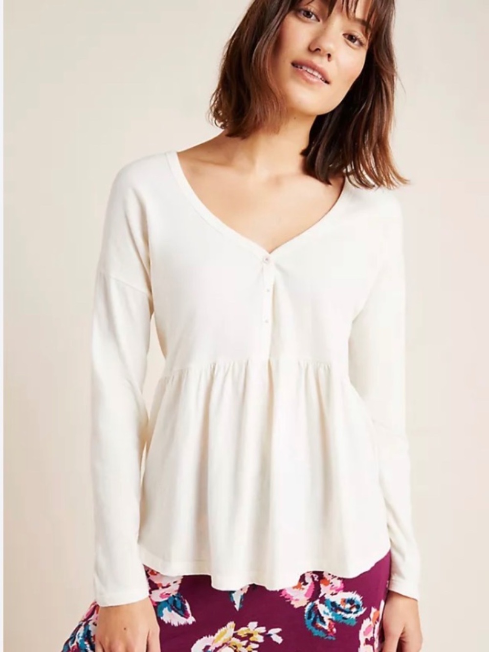 Anthropologie Saturday Sunday Montana Cotton Babydoll Top Ivory SZ M